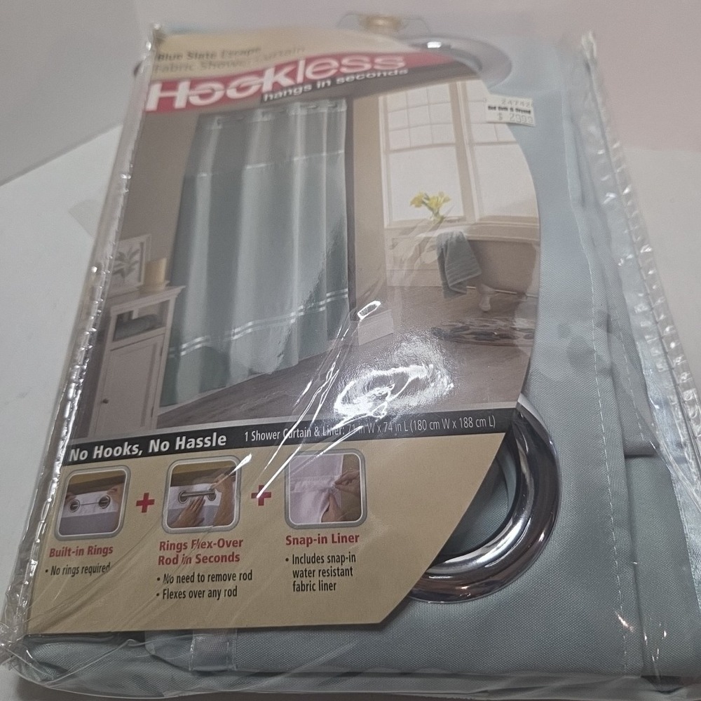 Hookless SiIver Grey Escape Shower Curtain And Fabric Liner 71x74" New